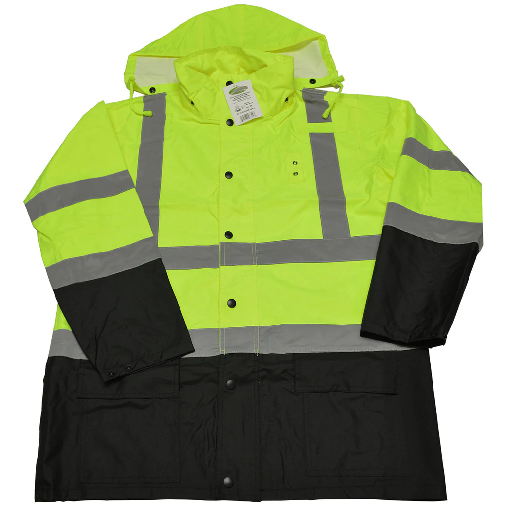 Yellow and black high-visibility safety jacket.