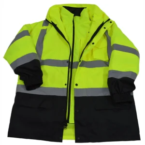 Yellow and black high-visibility safety jacket.