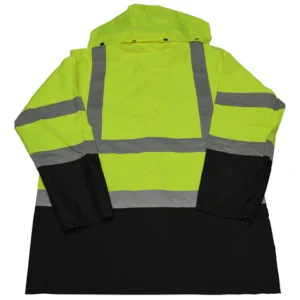 Yellow and black reflective safety jacket.