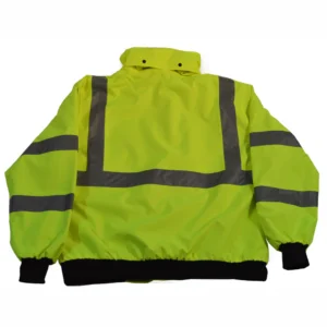 Yellow high-visibility jacket with reflective stripes.