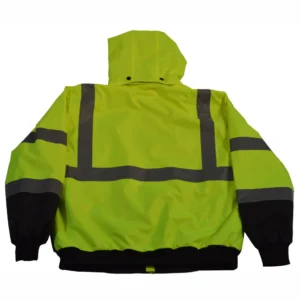 Yellow high-visibility jacket with reflective stripes.