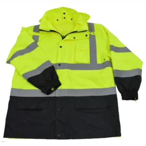 Yellow and black high-visibility safety jacket.