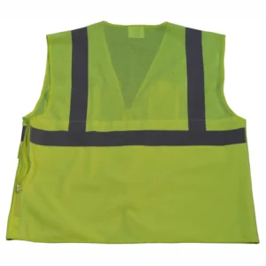 Reflective yellow safety vest, back view.