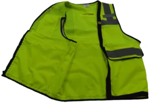 Yellow safety vest with reflective stripes.
