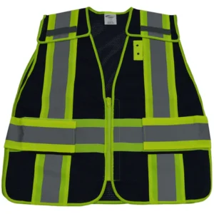 High-visibility safety vest with reflective stripes.