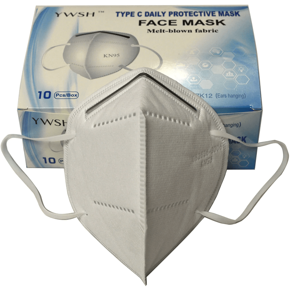 White protective face mask with packaging box.