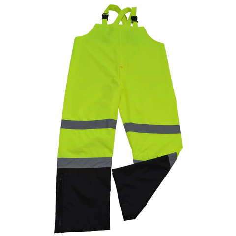 Yellow and black high-visibility work pants.