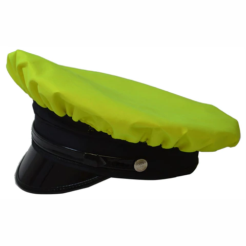 Police cap with bright yellow cover.