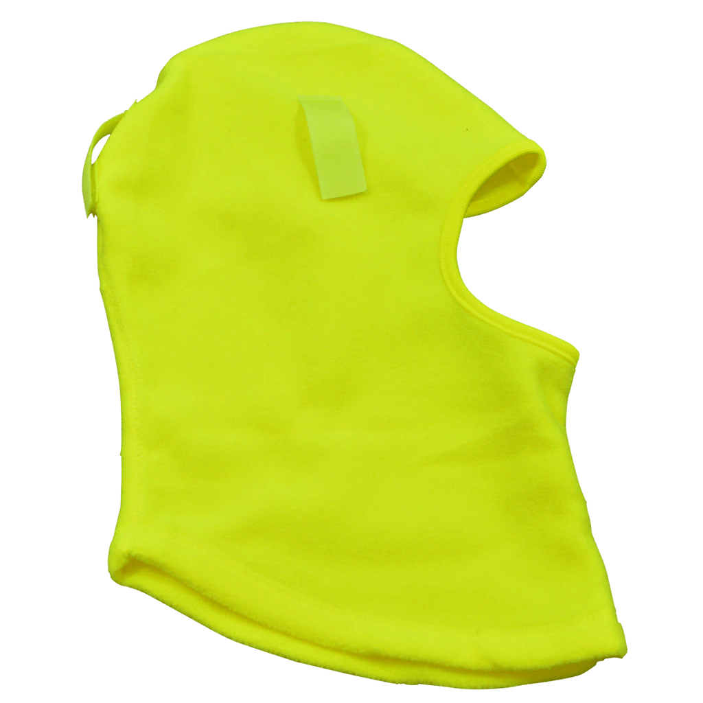 Bright yellow balaclava against black background.