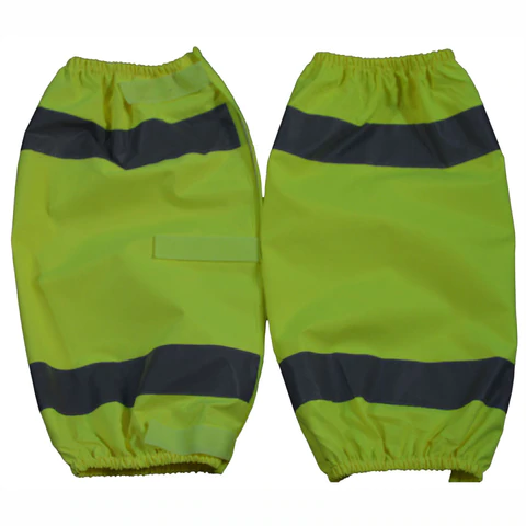 Yellow reflective safety sleeves with black stripes.