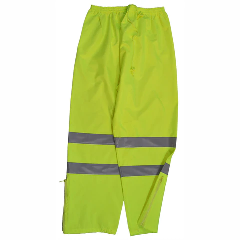 Bright yellow reflective safety pants.