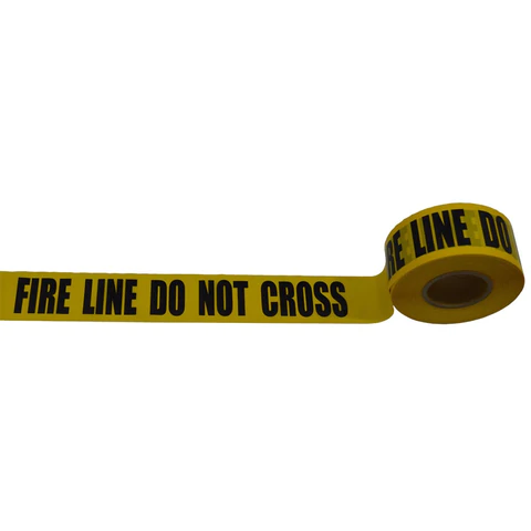 Yellow fire line tape, "Do Not Cross".