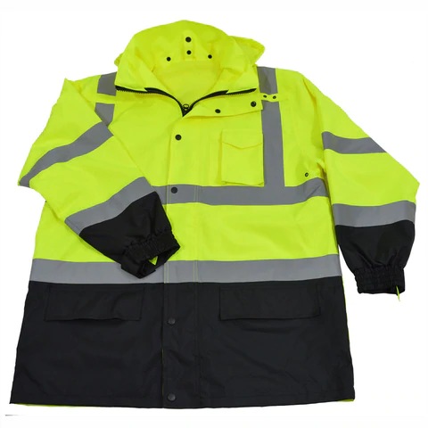 Yellow and black high-visibility safety jacket.