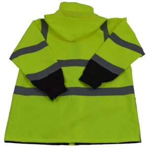 Yellow high-visibility jacket with reflective stripes.