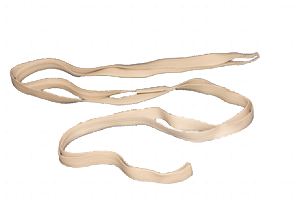 Beige elastic strap on black background.