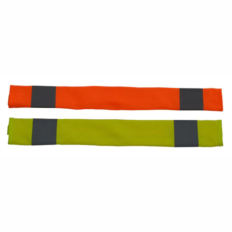 Orange and green reflective safety armbands.
