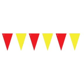 Red and yellow triangular pennant flags.