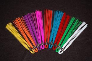 Colorful cable ties arranged in a fan.