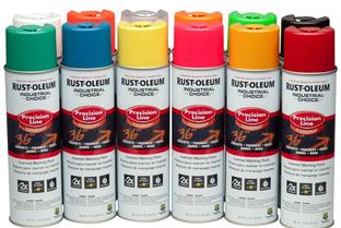 Colorful spray paint cans in a row.